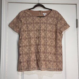 J. Jill Cream/Tan Lace Overlay Blouse Size Large Petite